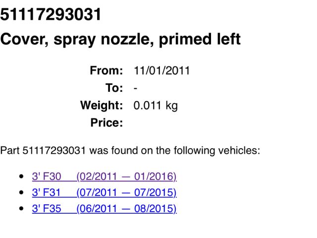 bontott BMW 3 F30-F35 Bal Fényszórómosó Fedél