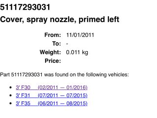 bontott BMW 3 F30-F35 Bal Fényszórómosó Fedél