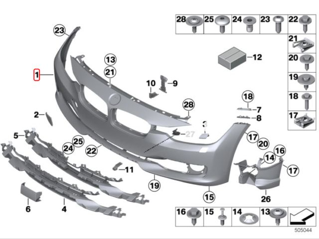 bontott BMW 3 F30-F35 Első Lökhárító (Üresen)