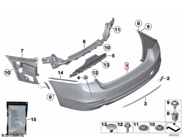 bontott BMW 3 F30-F35 Hátsó Lökhárító (Üresen)