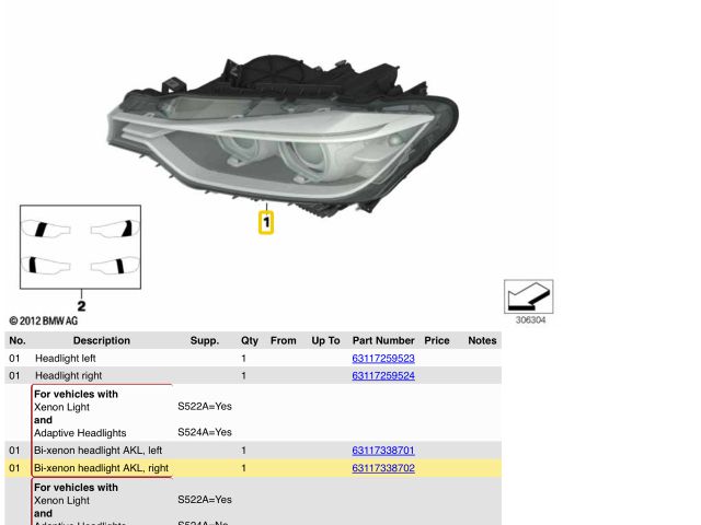 bontott BMW 3 F30-F35 Jobb Xenon Fényszóró