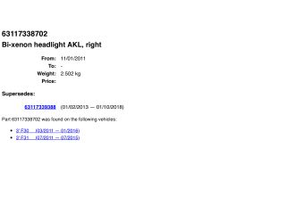 bontott BMW 3 F30-F35 Jobb Xenon Fényszóró