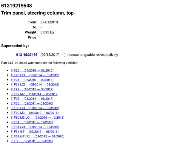 bontott BMW 3 F30-F35 Komplett Kormányoszlop Burkolat