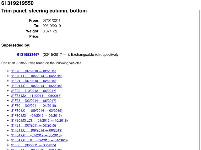 bontott BMW 3 F30-F35 Komplett Kormányoszlop Burkolat