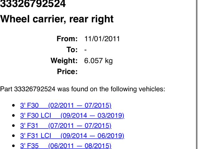 bontott BMW 3 F31 Jobb hátsó Csonkállvány Kerékaggyal