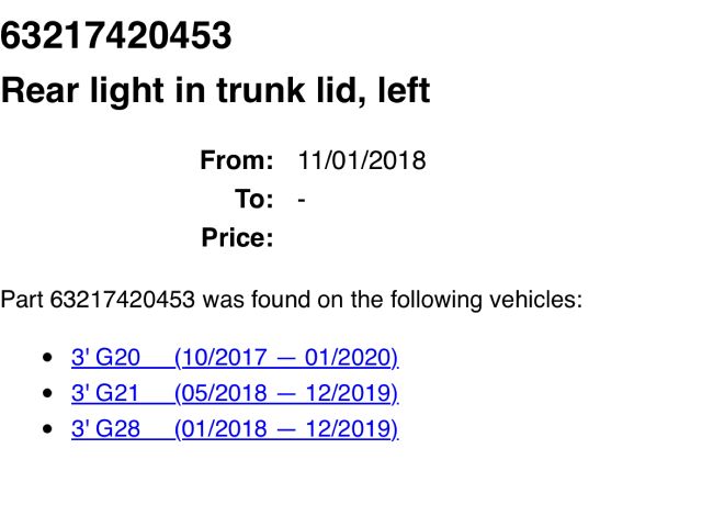bontott BMW 3 G20-G80 Bal Belső Hátsó Lámpa