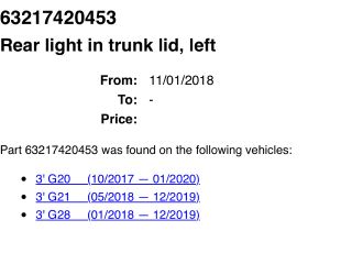 bontott BMW 3 G20-G80 Bal Belső Hátsó Lámpa