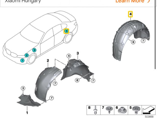 bontott BMW 3 G20-G80 Bal hátsó Dobbetét (Kerékjárati, Műanyag)