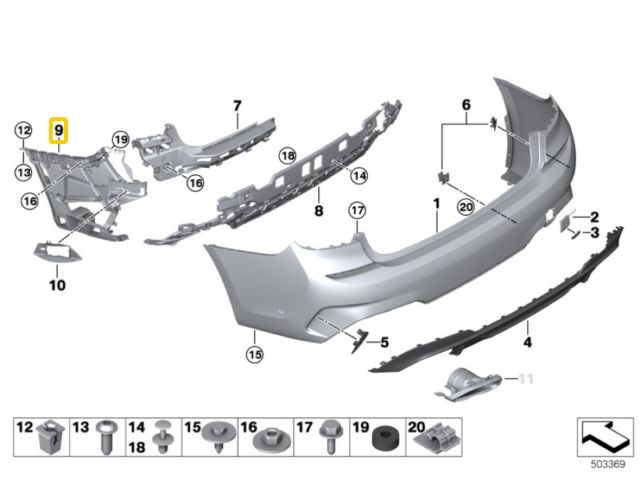 bontott BMW 3 G20-G80 Bal hátsó Oldal Lökhárító Tartó (Műanyag)