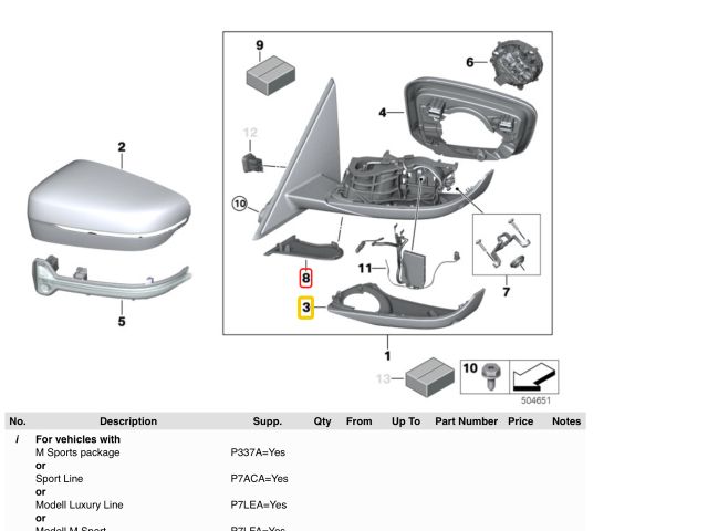 bontott BMW 3 G20-G80 Bal Visszapillantó Tükör Burkolat