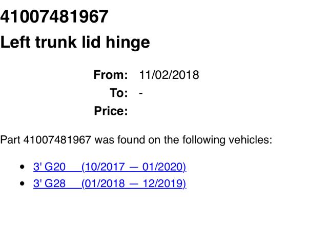 bontott BMW 3 G20-G80 Csomagtérajtó Bal Zsanér