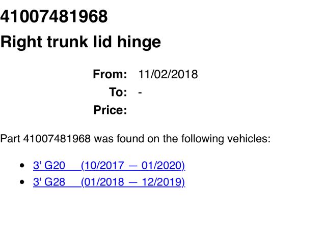 bontott BMW 3 G20-G80 Csomagtérajtó Jobb Zsanér