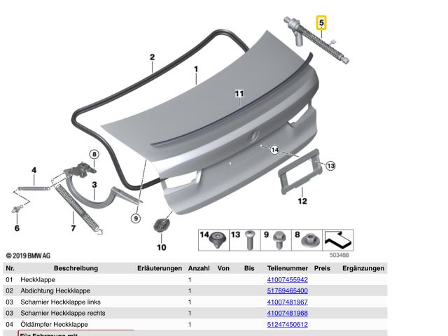 bontott BMW 3 G20-G80 Gázrugós Kitámasztó Teleszkóp Csomagtérajtó Jobb