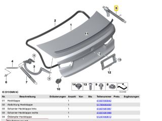 bontott BMW 3 G20-G80 Gázrugós Kitámasztó Teleszkóp Csomagtérajtó Jobb
