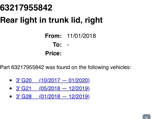 bontott BMW 3 G20-G80 Jobb Belső Hátsó Lámpa