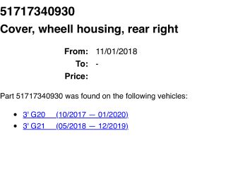 bontott BMW 3 G20-G80 Jobb hátsó Dobbetét (Kerékjárati, Műanyag)