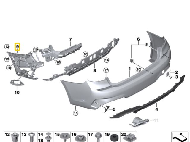 bontott BMW 3 G20-G80 Jobb hátsó Oldal Lökhárító Tartó (Műanyag)