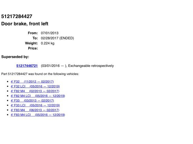 bontott BMW 4 Bal első Ajtóhatároló