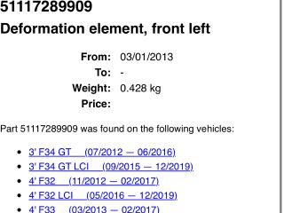 bontott BMW 4 Bal első Lökhárító Merevítő Tartó (Fém)