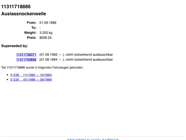 bontott BMW 5 E34 Kipufogó Vezérműtengely