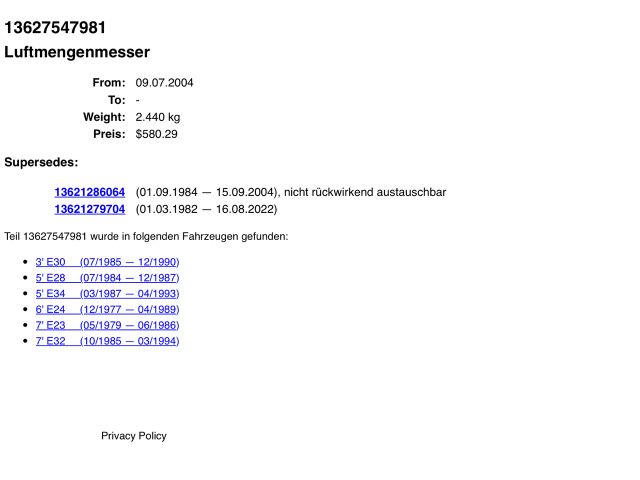 bontott BMW 5 E34 Légtömegmérő