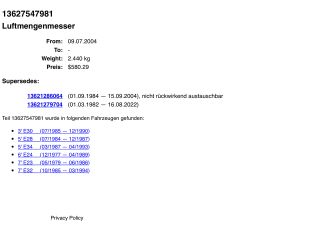 bontott BMW 5 E34 Légtömegmérő