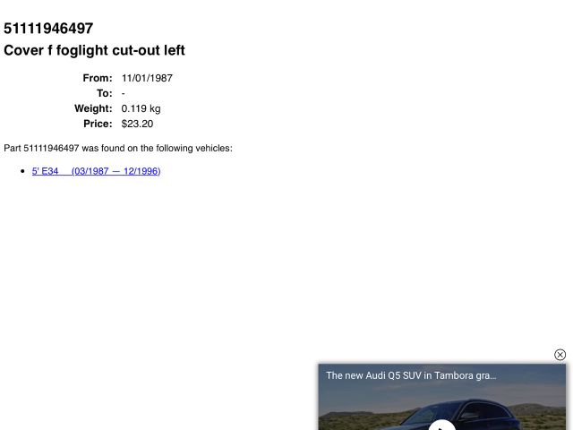 bontott BMW 5 E34 Bal első Lökhárító Vakborítás