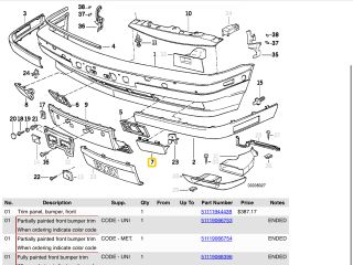 bontott BMW 5 E34 Bal első Lökhárító Vakborítás