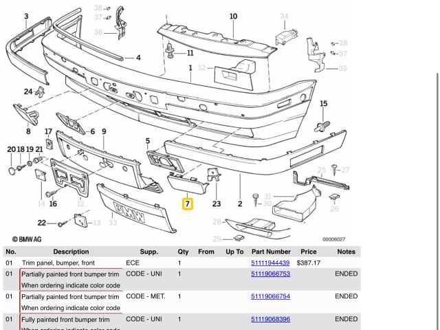 bontott BMW 5 E34 Bal első Lökhárító Vakborítás