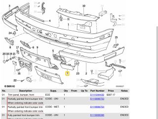 bontott BMW 5 E34 Bal első Lökhárító Vakborítás