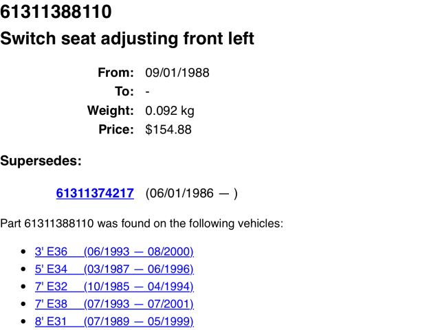 bontott BMW 5 E34 Bal első Ülésállító Kapcsoló