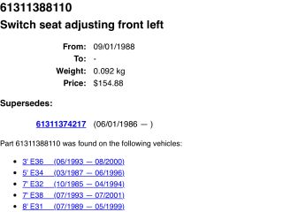 bontott BMW 5 E34 Bal első Ülésállító Kapcsoló