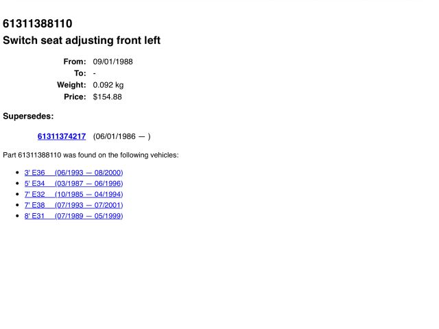 bontott BMW 5 E34 Bal első Ülésállító Kapcsoló