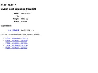 bontott BMW 5 E34 Bal első Ülésállító Kapcsoló