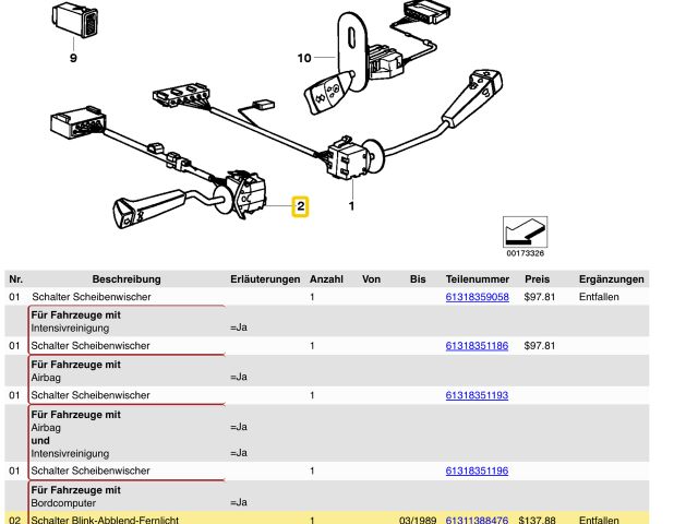 bontott BMW 5 E34 Bal Kormánykapcsoló Irányjelző