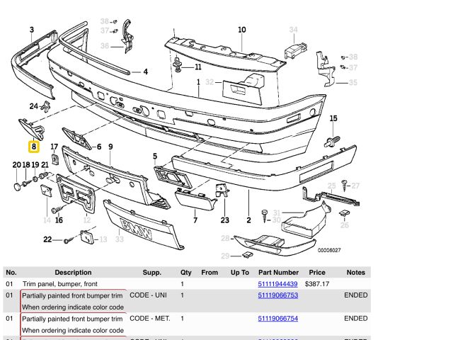 bontott BMW 5 E34 Jobb első Lökhárító Vakborítás
