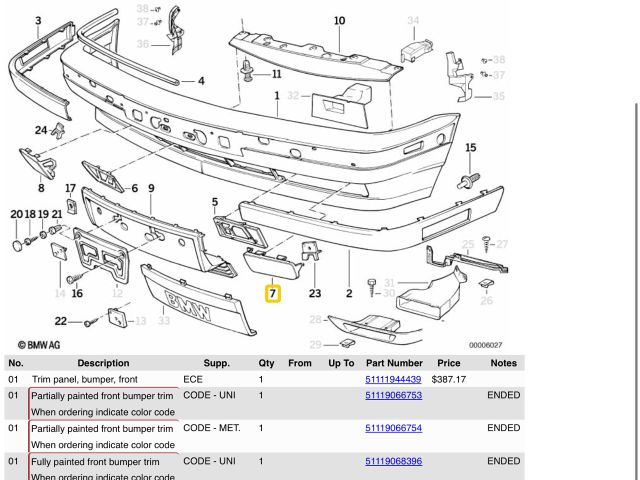 bontott BMW 5 E34 Jobb első Lökhárító Vakborítás