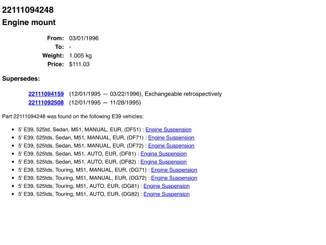 bontott BMW 5 E39 Motor Tartó Bak (Pozíciófüggetlen)