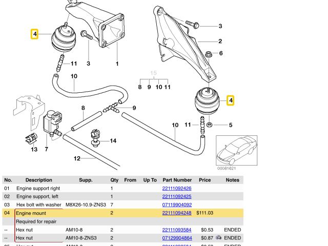 bontott BMW 5 E39 Motor Tartó Bak (Pozíciófüggetlen)
