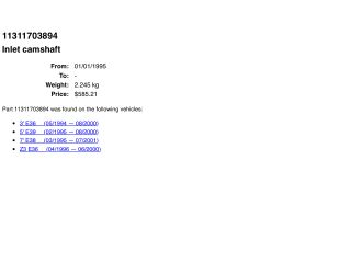 bontott BMW 5 E39 Szívó Vezérműtengely