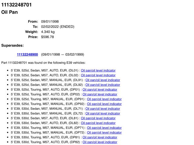 bontott BMW 5 E39 Olajteknő