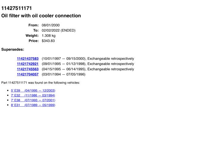 bontott BMW 5 E39 Olajszűrő Ház