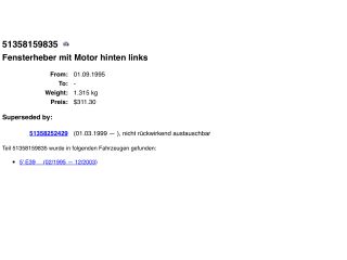 bontott BMW 5 E39 Bal hátsó Ablakemelő Szerkezet (Elektromos)