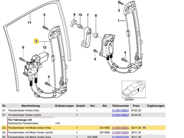 bontott BMW 5 E39 Bal hátsó Ablakemelő Szerkezet (Elektromos)