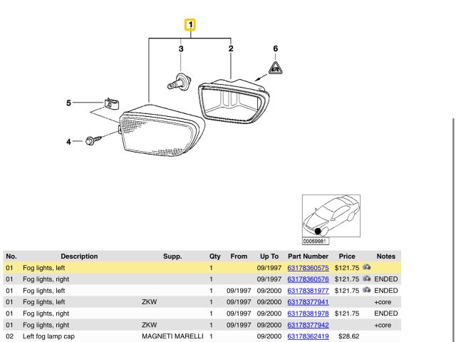 bontott BMW 5 E39 Bal Ködfényszóró