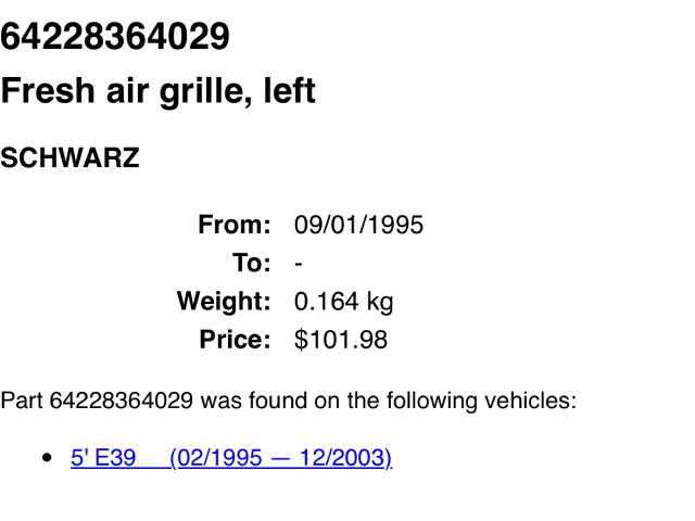 bontott BMW 5 E39 Bal Szellőző