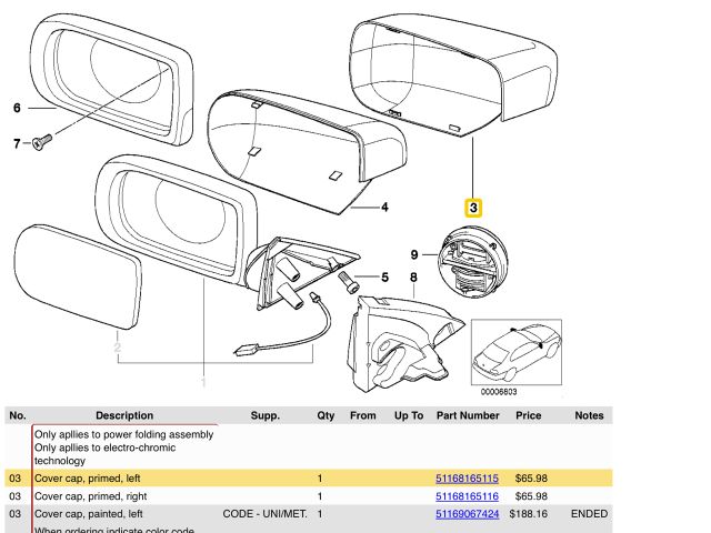 bontott BMW 5 E39 Bal Visszapillantó Tükör Burkolat