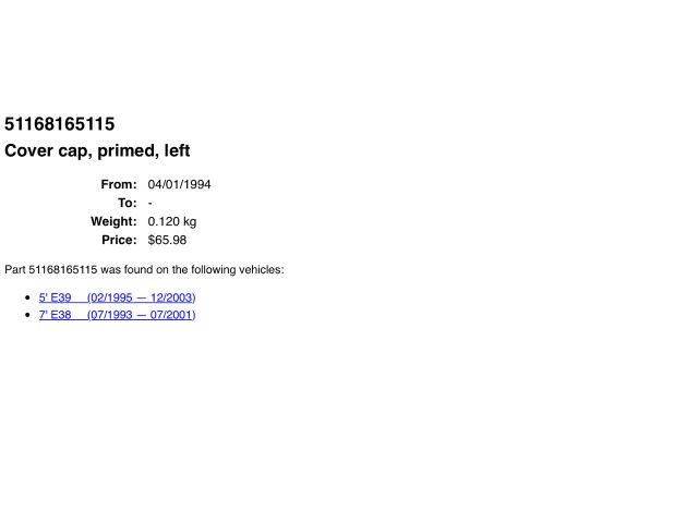 bontott BMW 5 E39 Bal Visszapillantó Tükör Burkolat