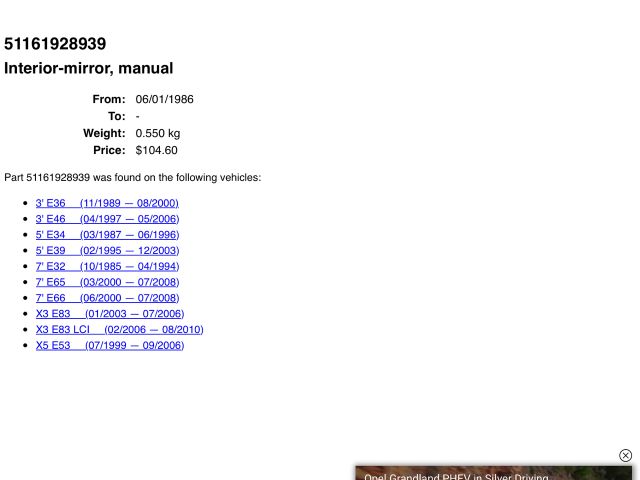 bontott BMW 5 E39 Belső Visszapillantó Tükör