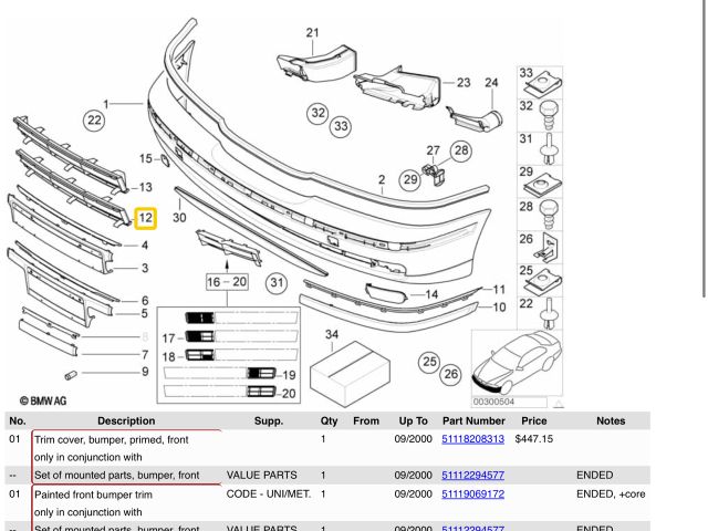 bontott BMW 5 E39 Első Lökhárító Alsó Középső Díszrács
